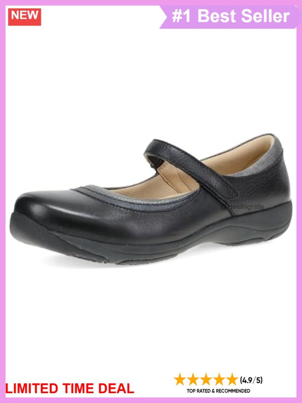 Leather Mary Jane Flats with Arch Support & Slip-Resistant Sole
